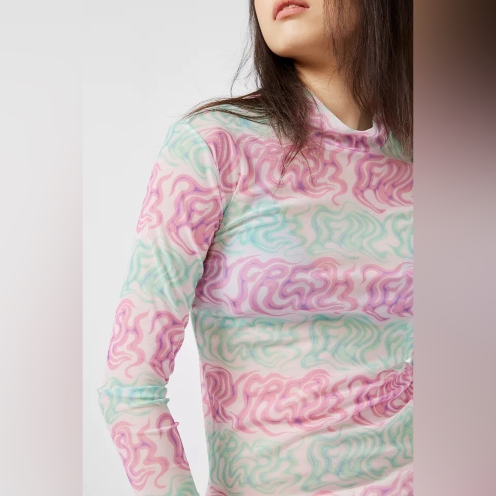 Teddy Fresh Digital Print Mesh Mock Neck Top - Size M - Picture 3 of 7